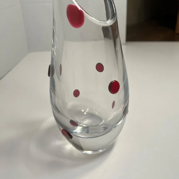 Murano Art Glass Wide Opening Flower Vase - Red Dots. Italian Glass - Picture 9 of 11